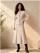 Conjunto cárdigan canalé con y botones y falda midi
