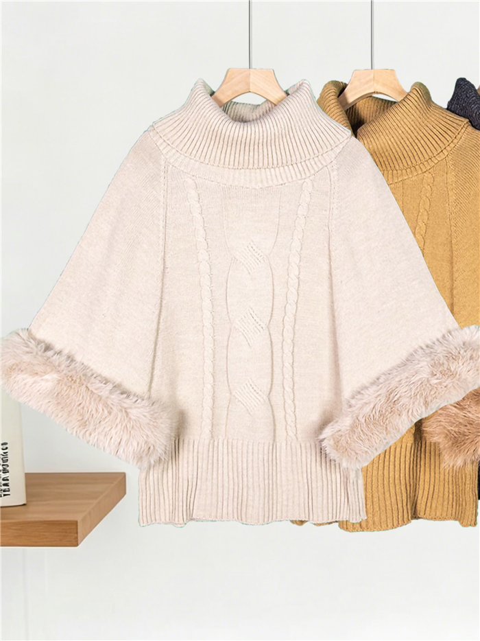 Poncho de punto con manga pelo