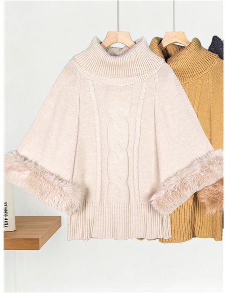 Poncho de punto con manga pelo