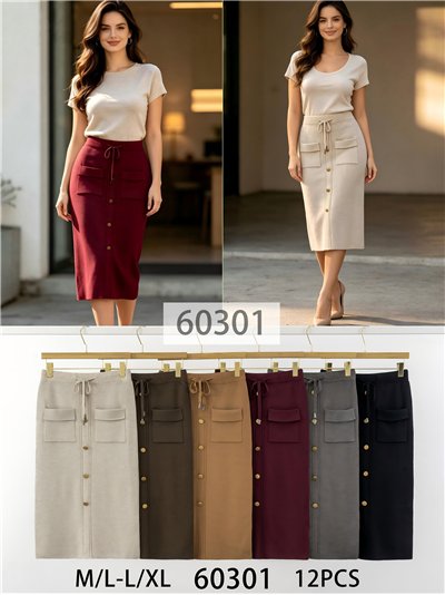 Falda midi de punto con botones y bolsillos 2