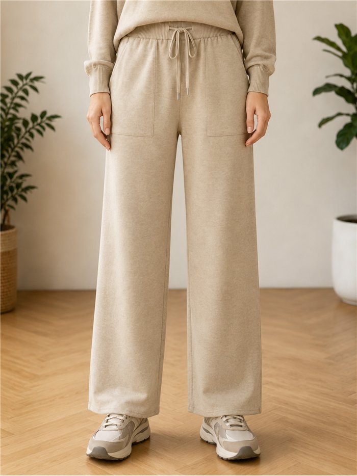 Pantalón wide leg de punto con cordón