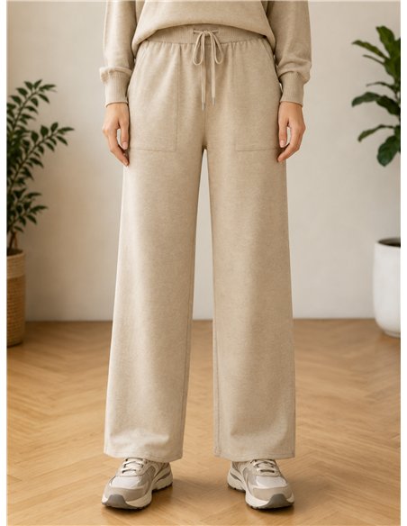 Pantalón wide leg de punto con cordón
