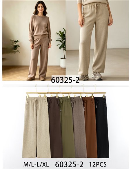 Pantalón wide leg de punto con cordón