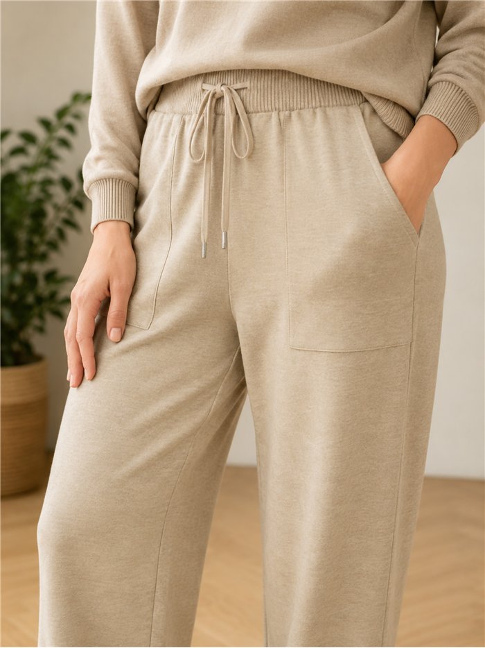 Pantalón wide leg de punto con cordón