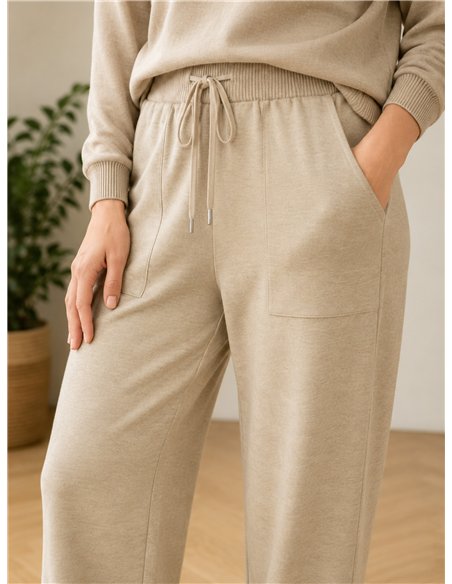 Pantalón wide leg de punto con cordón