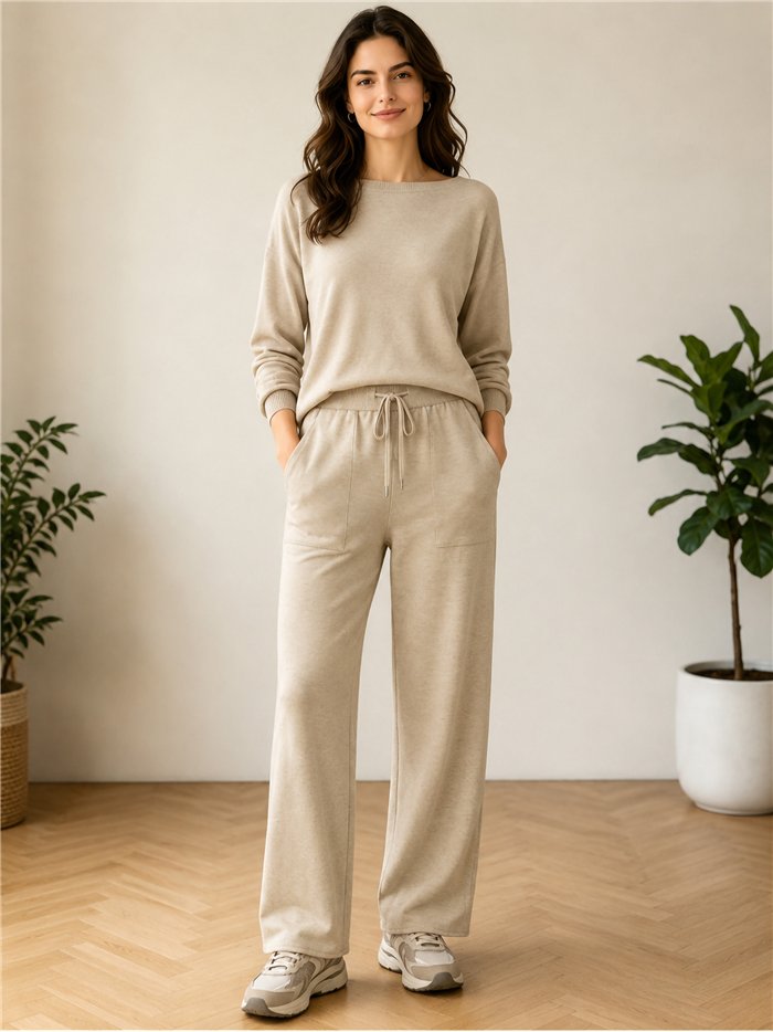 Pantalón wide leg de punto con cordón