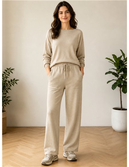 Pantalón wide leg de punto con cordón