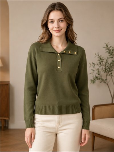 Jersey polo de punto con botones dorados