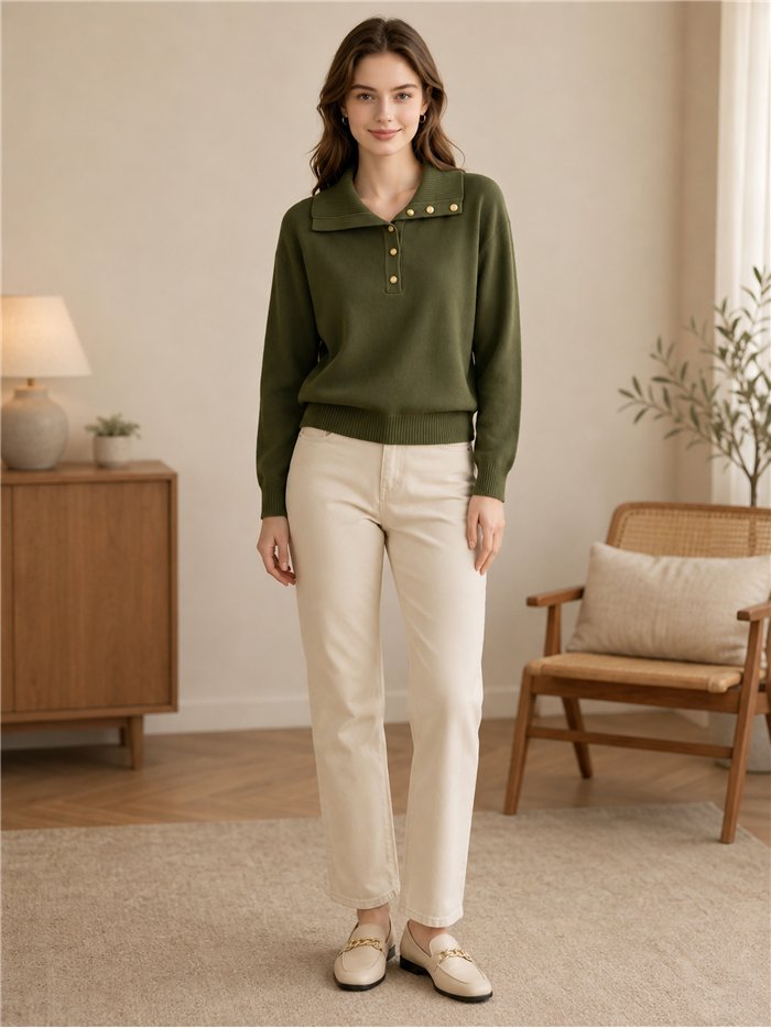 Jersey polo de punto con botones dorados