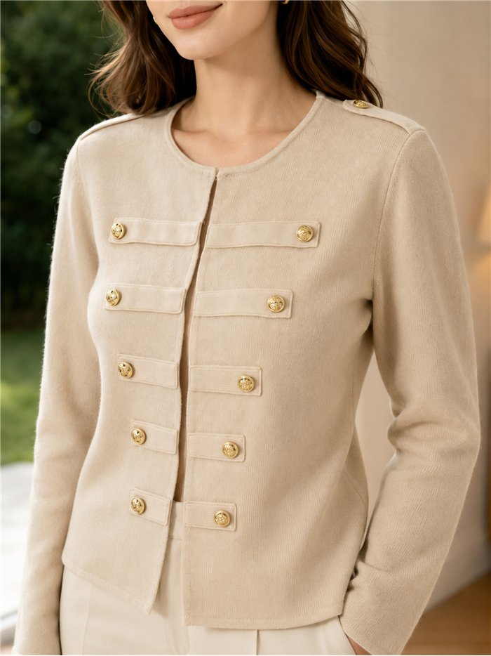 Chaqueta militar de punto con botones dorados