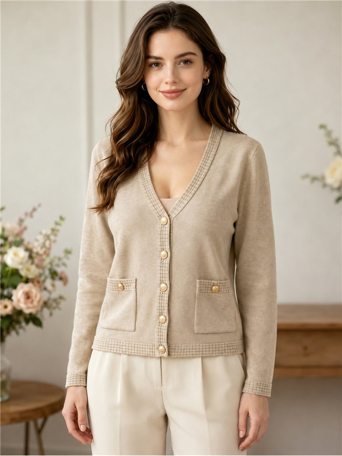 Chaqueta de punto con bolsillos y botones dorados