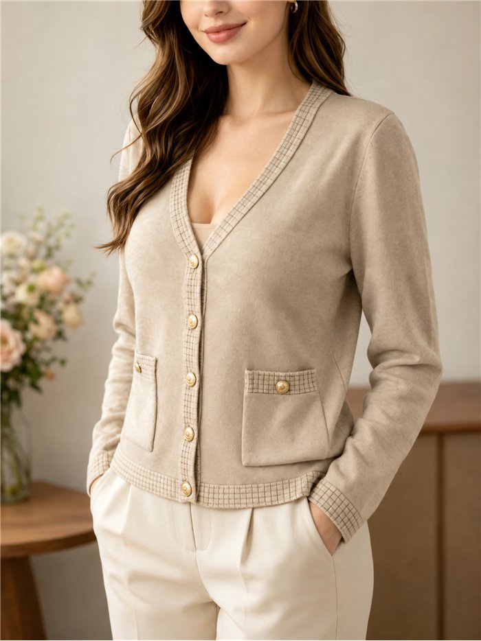 Chaqueta de punto con bolsillos y botones dorados