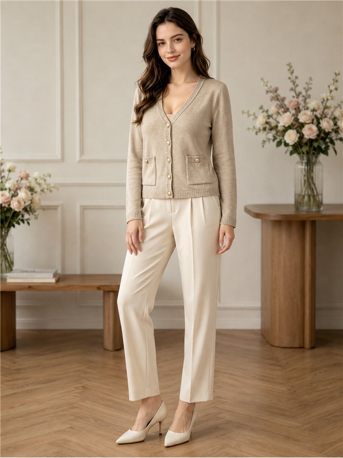 Chaqueta de punto con bolsillos y botones dorados