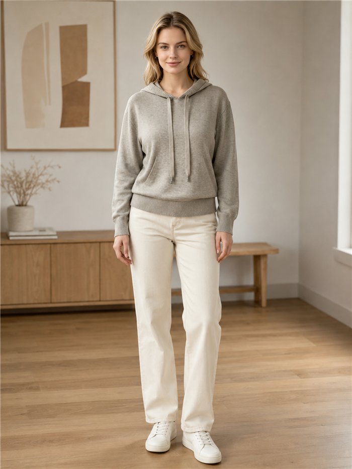 Hooded knit sweatshirt