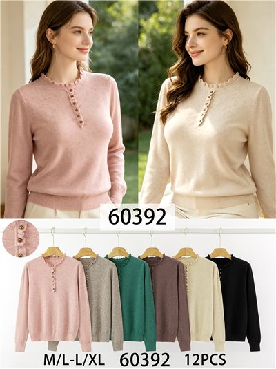 Jersey de punto fino con cuello volante y botones 2