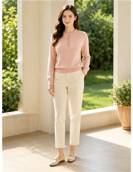 Jersey de punto fino con cuello volante y botones