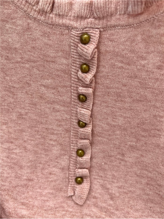 Jersey de punto fino con cuello volante y botones