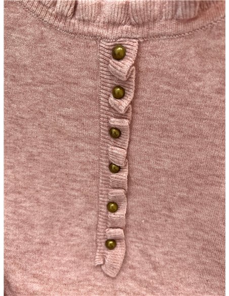 Jersey de punto fino con cuello volante y botones