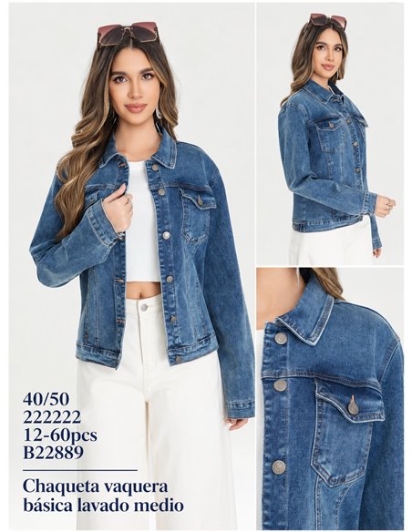 Chaqueta vaquera básica con bolsillos talla grande