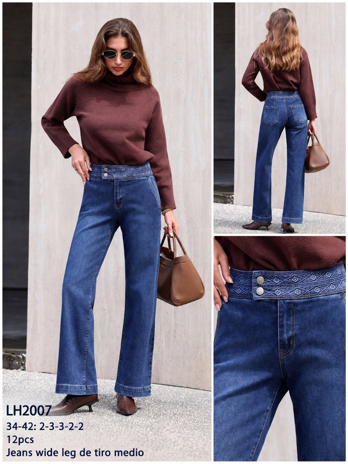 Wide leg jeans with embroidered waistband