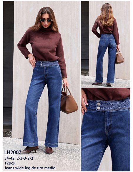 Wide leg jeans with embroidered waistband