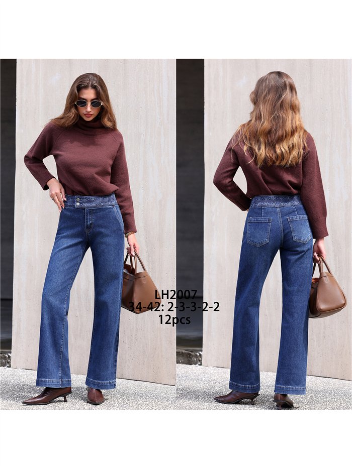 Wide leg jeans with embroidered waistband