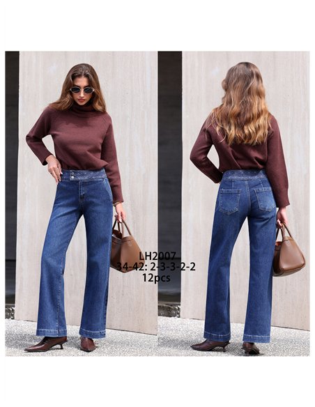 Wide leg jeans with embroidered waistband