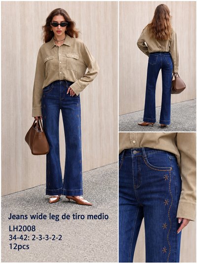 Jean à jambes larges avec broderie latérale 2