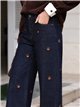 Jeans wide leg con bordados de ositos