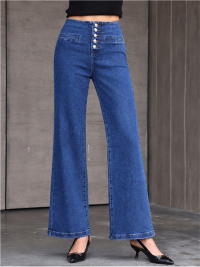 Jeans wide leg con botonadura alta