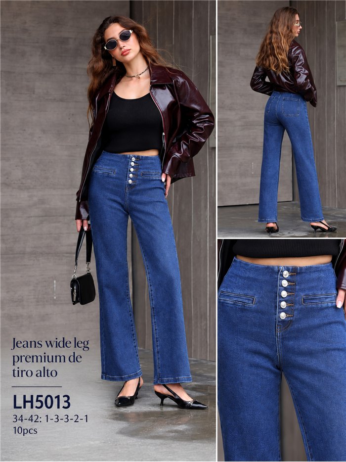 Jeans wide leg con botonadura alta