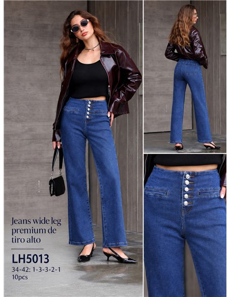 Jeans wide leg con botonadura alta