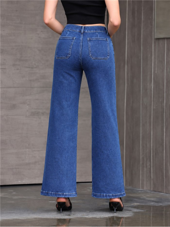 Jeans wide leg con botonadura alta