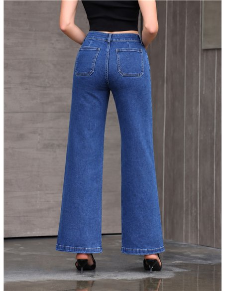Jeans wide leg con botonadura alta