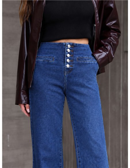 Jeans wide leg con botonadura alta