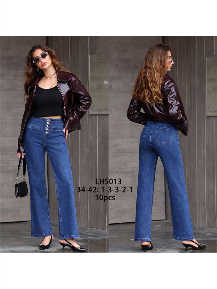 Jeans wide leg con botonadura alta