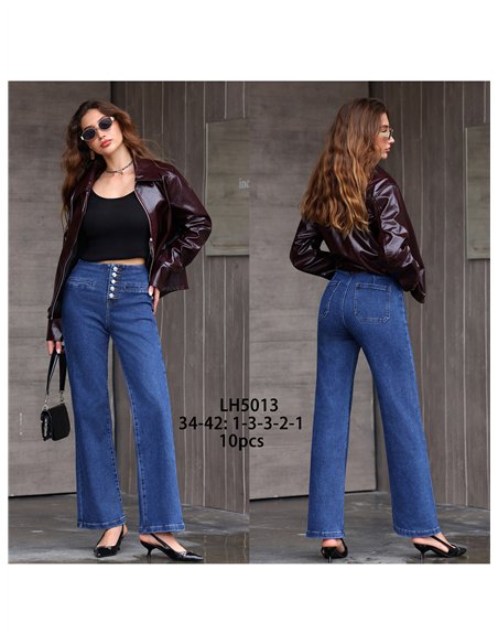 Jeans wide leg con botonadura alta