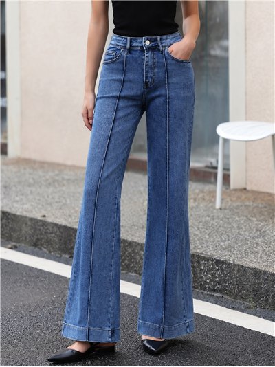 Jeans wide leg con costura frontal