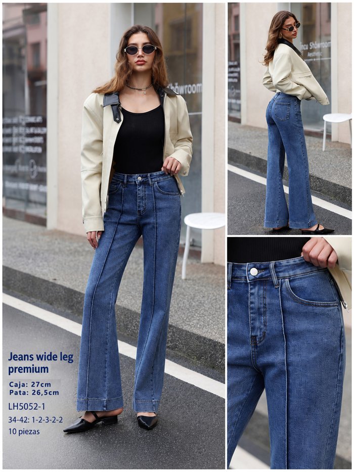 Jeans wide leg con costura frontal