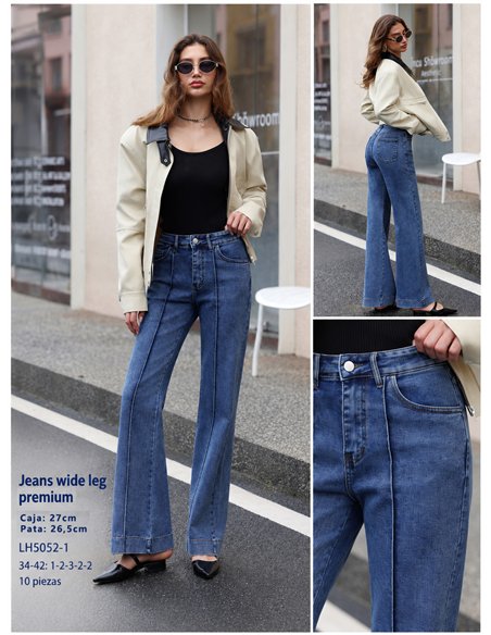 Jeans wide leg con costura frontal