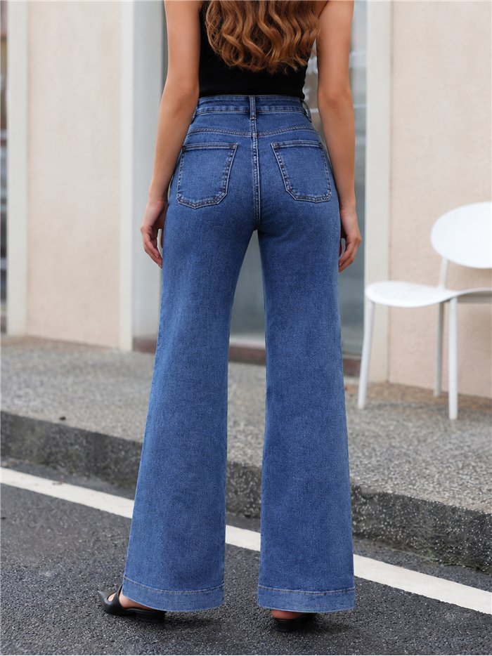 Jeans wide leg con costura frontal