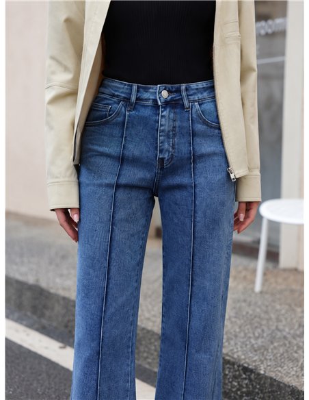 Jeans wide leg con costura frontal