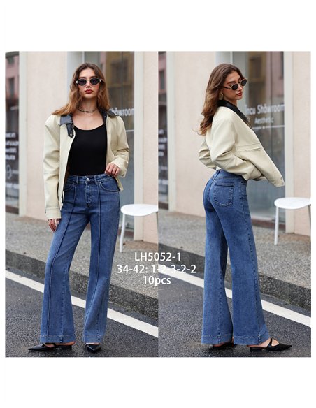 Jeans wide leg con costura frontal