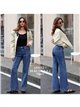 Jeans wide leg con costura frontal