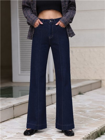 Jeans wide leg azul oscuro con costura frontal