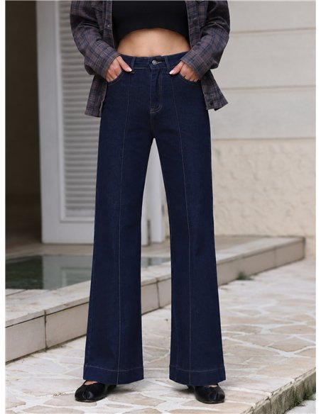Jeans wide leg azul oscuro con costura frontal