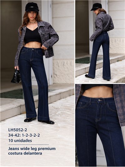 Jeans wide leg azul oscuro con costura frontal 2