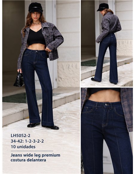 Jeans wide leg azul oscuro con costura frontal