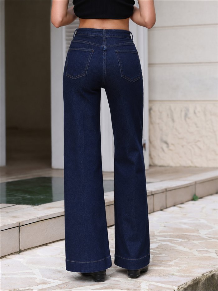 Jeans wide leg azul oscuro con costura frontal