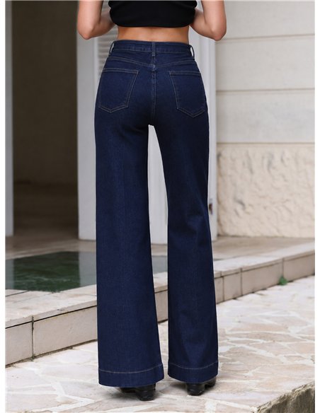 Jeans wide leg azul oscuro con costura frontal